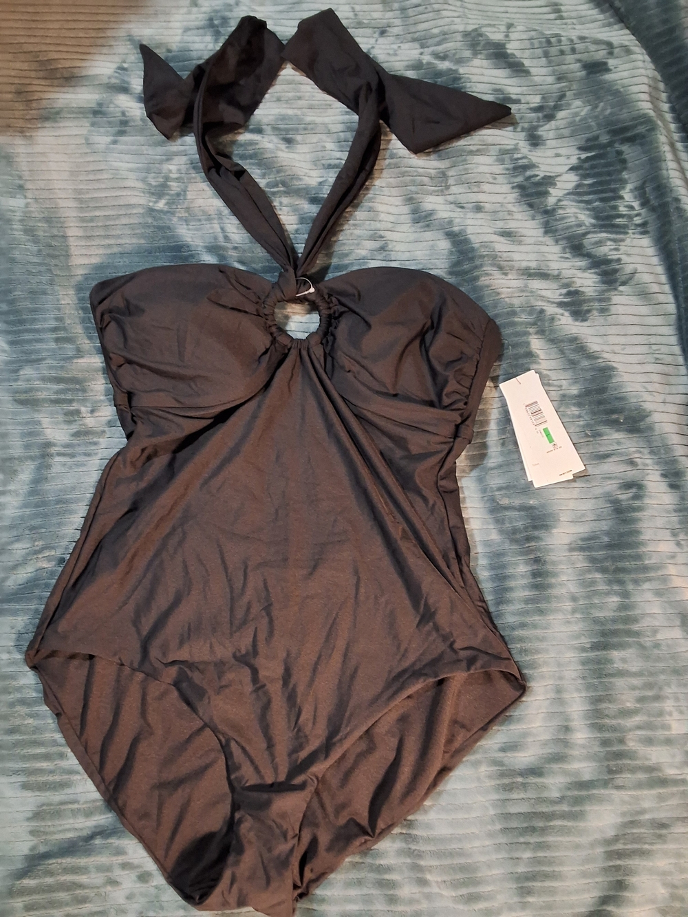 DKNY O-Ring One Piece Swimsuit Black Large